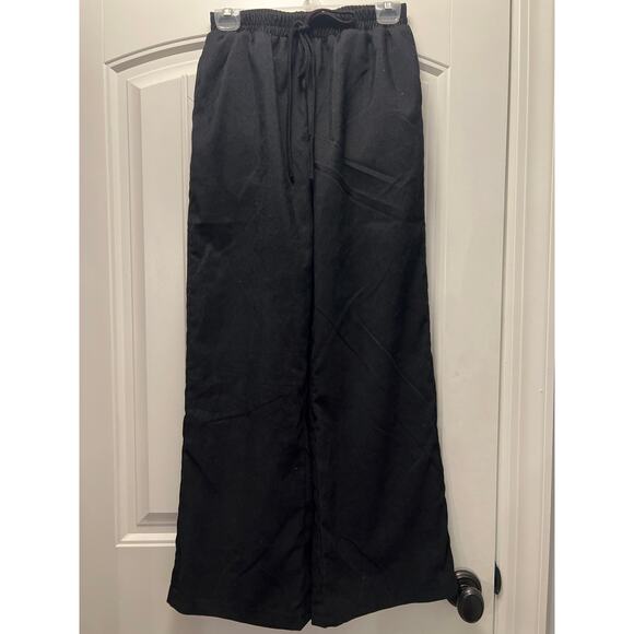 SHEIN Women’s High Waisted Drawstring Baggy Wide Leg Corduroy Pants Size M Black - Picture 1 of 5